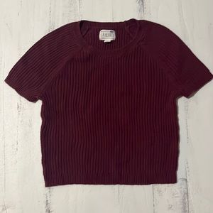 Maroon Sweater Short Sleeve Crop Top